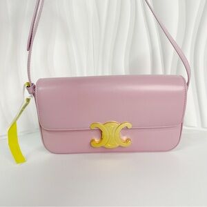 Celine Shoulder Bag Triomphe Claude Shiny Calf Leather One Purple